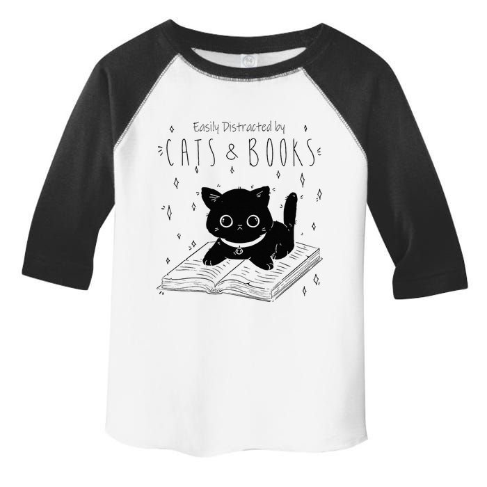 Easily Distracted By Cats And Books Funny Cat & Book Lover Toddler Fine Jersey T-Shirt