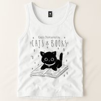 Easily Distracted By Cats And Books Funny Cat & Book Lover Tank Top