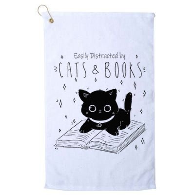 Easily Distracted By Cats And Books Funny Cat & Book Lover Golf Towel