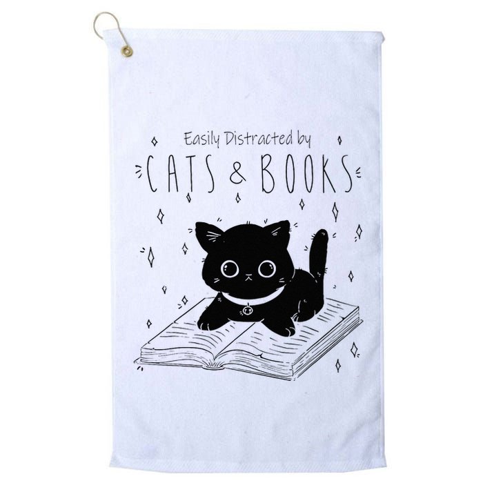 Easily Distracted By Cats And Books Funny Cat & Book Lover Golf Towel