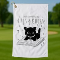 Easily Distracted By Cats And Books Funny Cat & Book Lover Golf Towel