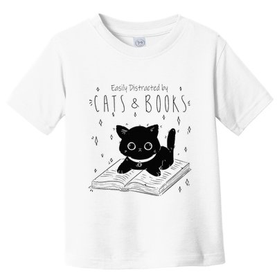 Easily Distracted By Cats And Books Funny Cat & Book Lover Toddler T-Shirt