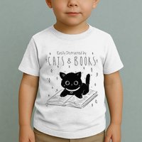 Easily Distracted By Cats And Books Funny Cat & Book Lover Toddler T-Shirt