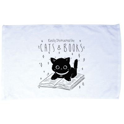 Easily Distracted By Cats And Books Funny Cat & Book Lover Microfiber Hand Towel