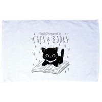 Easily Distracted By Cats And Books Funny Cat & Book Lover Microfiber Hand Towel