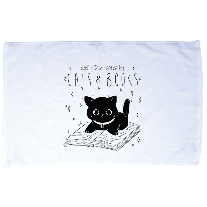 Easily Distracted By Cats And Books Funny Cat & Book Lover Microfiber Hand Towel