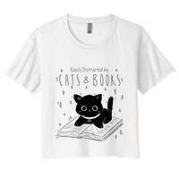 Easily Distracted By Cats And Books Funny Cat & Book Lover Crop Top