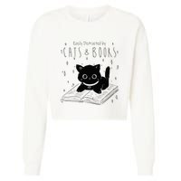 Easily Distracted By Cats And Books Funny Cat & Book Lover Cropped Pullover Crew