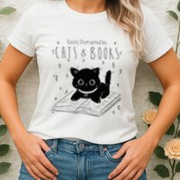 Easily Distracted By Cats And Books Funny Cat & Book Lover Womens T-Shirt