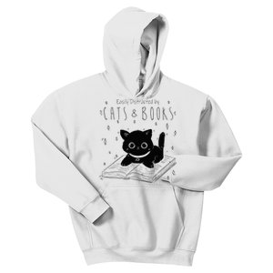 Easily Distracted By Cats And Books Funny Cat & Book Lover Kids Hoodie