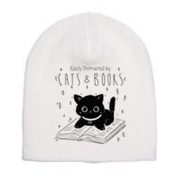 Easily Distracted By Cats And Books Funny Cat & Book Lover Short Acrylic Beanie