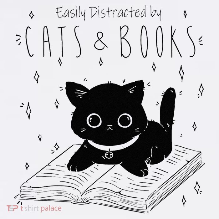 Easily Distracted By Cats And Books Funny Cat & Book Lover Kids T-Shirt