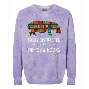 Easily Distracted By Hippos & Books Lover Gift Horse River Colorblast Crewneck Sweatshirt