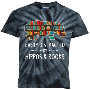 Easily Distracted By Hippos & Books Lover Gift Horse River Kids Tie-Dye T-Shirt