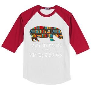 Easily Distracted By Hippos & Books Lover Gift Horse River Kids Colorblock Raglan Jersey