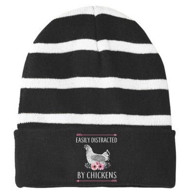 Easily Distracted By Chickens For Chicken Lovers Funny Striped Beanie with Solid Band