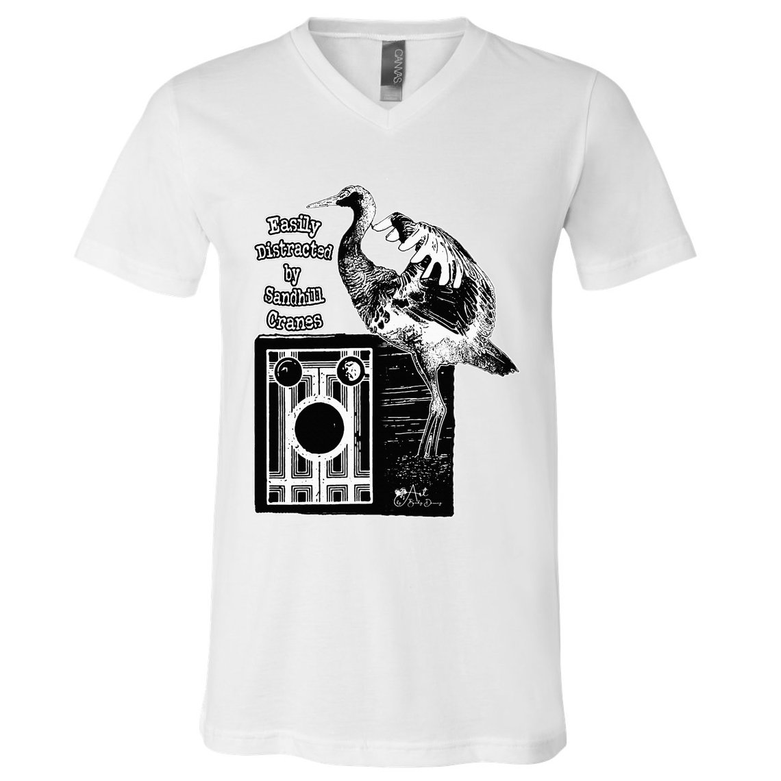 Easily Distracted By Sandhill Cranes Wantique Camera V-Neck T-Shirt