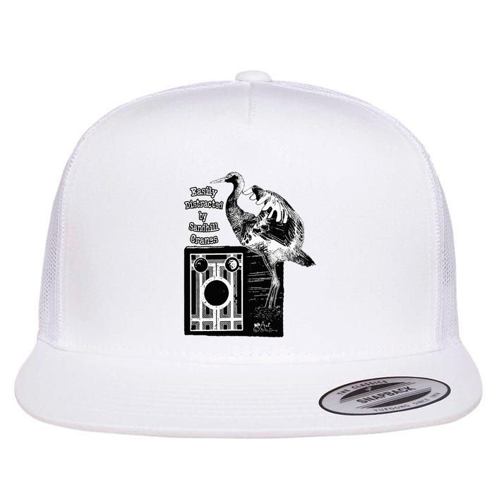 Easily Distracted By Sandhill Cranes Wantique Camera Flat Bill Trucker Hat
