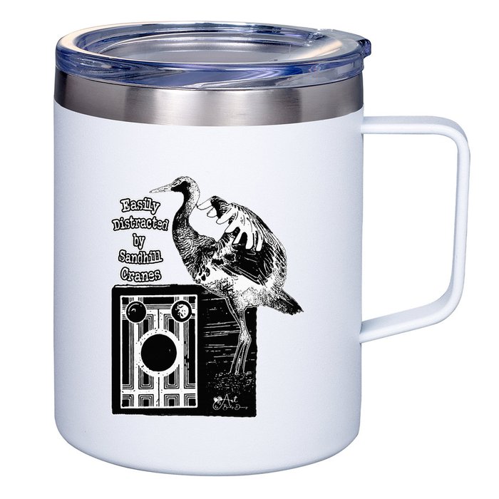 Easily Distracted By Sandhill Cranes Wantique Camera 12oz Stainless Steel Coffee Mug