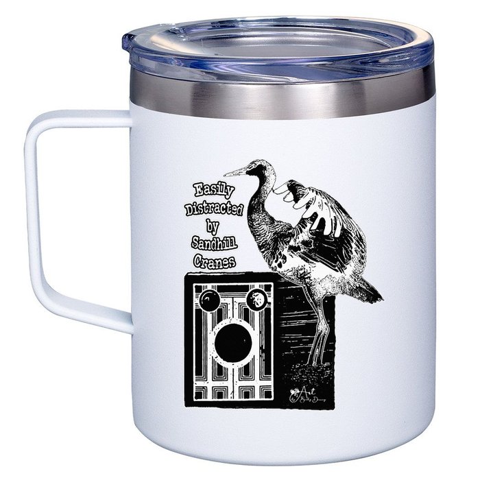 Easily Distracted By Sandhill Cranes Wantique Camera 12oz Stainless Steel Coffee Mug