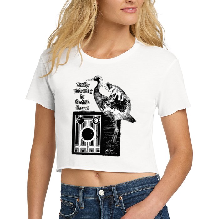 Easily Distracted By Sandhill Cranes Wantique Camera Women's Crop Top Tee