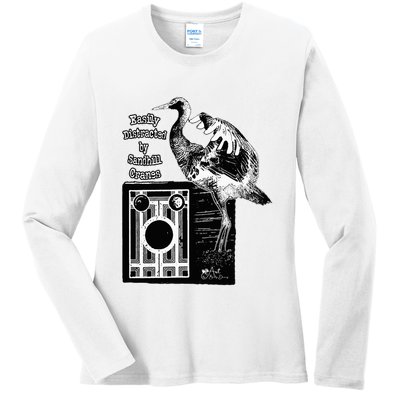 Easily Distracted By Sandhill Cranes Wantique Camera Ladies Long Sleeve Shirt