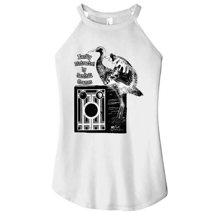 Easily Distracted By Sandhill Cranes Wantique Camera Women's Perfect Tri Rocker Tank