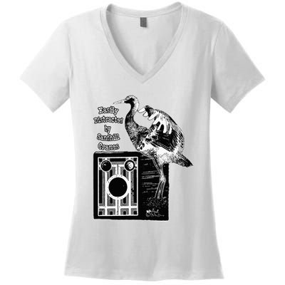 Easily Distracted By Sandhill Cranes Wantique Camera Women's V-Neck T-Shirt