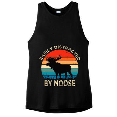 Easily Distracted By Moose Vintage Funny Moose Ladies PosiCharge Tri-Blend Wicking Tank