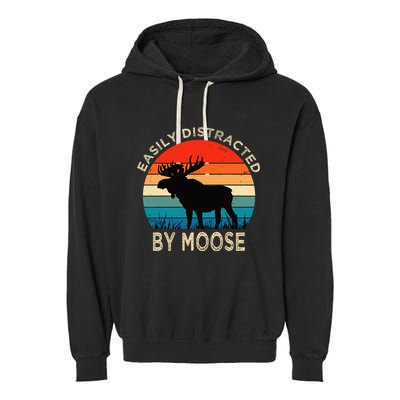 Easily Distracted By Moose Vintage Funny Moose Garment-Dyed Fleece Hoodie