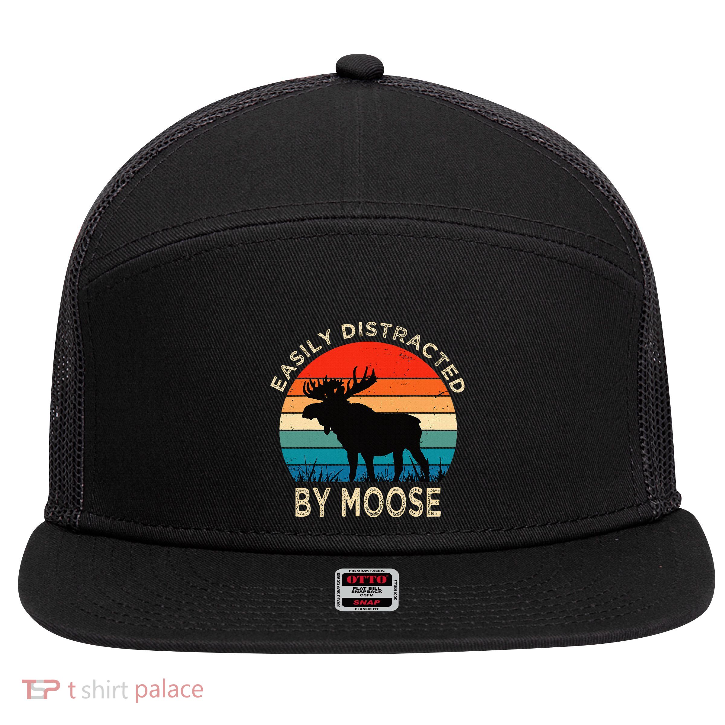 Easily Distracted By Moose Vintage Funny Moose 7 Panel Mesh Trucker Snapback Hat