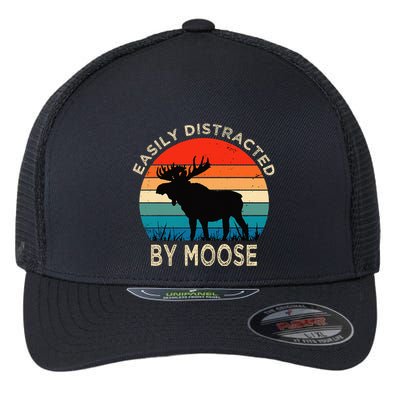 Easily Distracted By Moose Vintage Funny Moose Flexfit Unipanel Trucker Cap