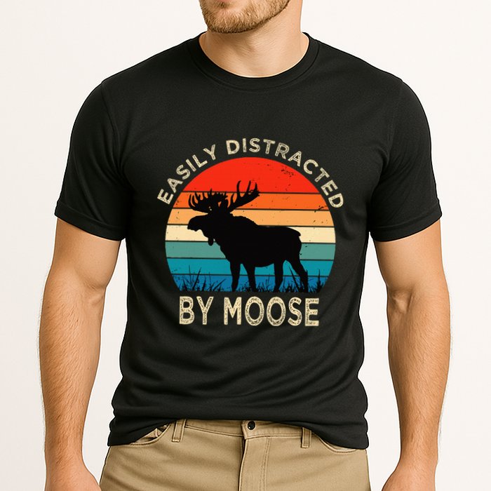Easily Distracted By Moose Vintage Funny Moose Performance Shirt