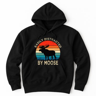 Easily Distracted By Moose Vintage Funny Moose Hoodie