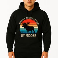 Easily Distracted By Moose Vintage Funny Moose Hoodie