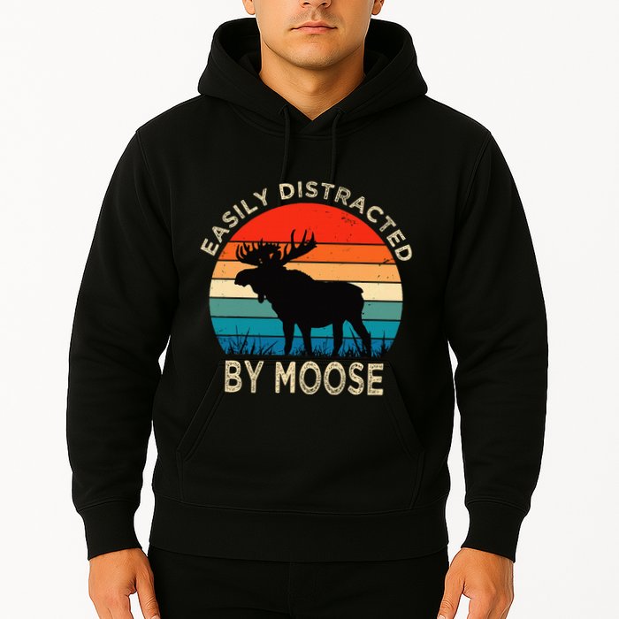Easily Distracted By Moose Vintage Funny Moose Hoodie