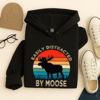Easily Distracted By Moose Vintage Funny Moose Hoodie