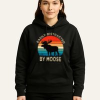 Easily Distracted By Moose Vintage Funny Moose Hoodie