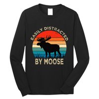 Easily Distracted By Moose Vintage Funny Moose Long Sleeve Shirt
