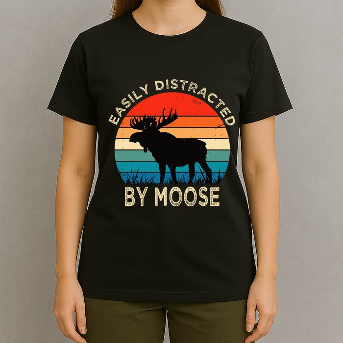Easily Distracted By Moose Vintage Funny Moose T-Shirt