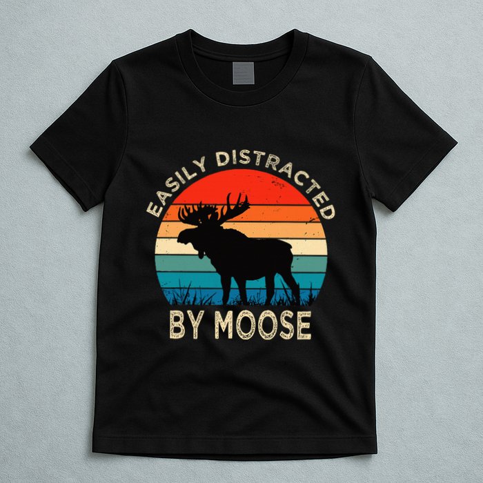 Easily Distracted By Moose Vintage Funny Moose T-Shirt