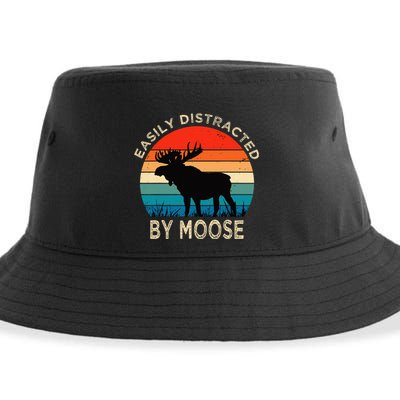 Easily Distracted By Moose Vintage Funny Moose Sustainable Bucket Hat