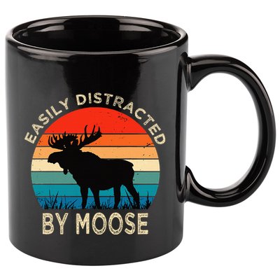 Easily Distracted By Moose Vintage Funny Moose 11oz C Handle Ceramic Mug