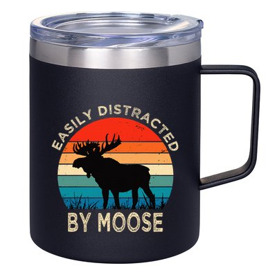 Easily Distracted By Moose Vintage Funny Moose 12oz Stainless Steel Coffee Mug