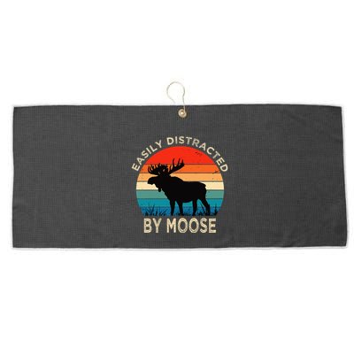 Easily Distracted By Moose Vintage Funny Moose Large Microfiber Waffle Golf Towel
