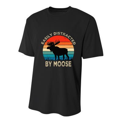 Easily Distracted By Moose Vintage Funny Moose Youth Performance Sprint T-Shirt