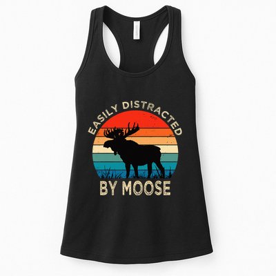 Easily Distracted By Moose Vintage Funny Moose Womens Tank Top