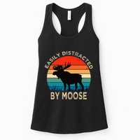 Easily Distracted By Moose Vintage Funny Moose Womens Tank Top