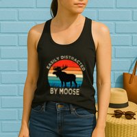 Easily Distracted By Moose Vintage Funny Moose Womens Tank Top