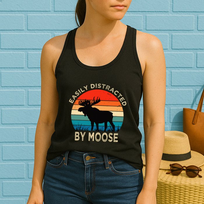 Easily Distracted By Moose Vintage Funny Moose Womens Tank Top